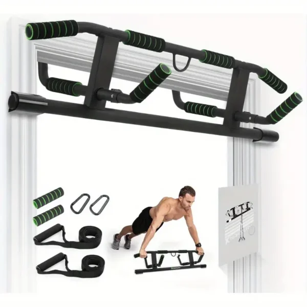 "2024 Multi-Grip Pull Up Bar with Smart Hooks & Ergonomic Design | Wall Mount | Suspension Straps & Foldable | Fits 21.65''-36.22'' Doors | Holds 440 lbs"