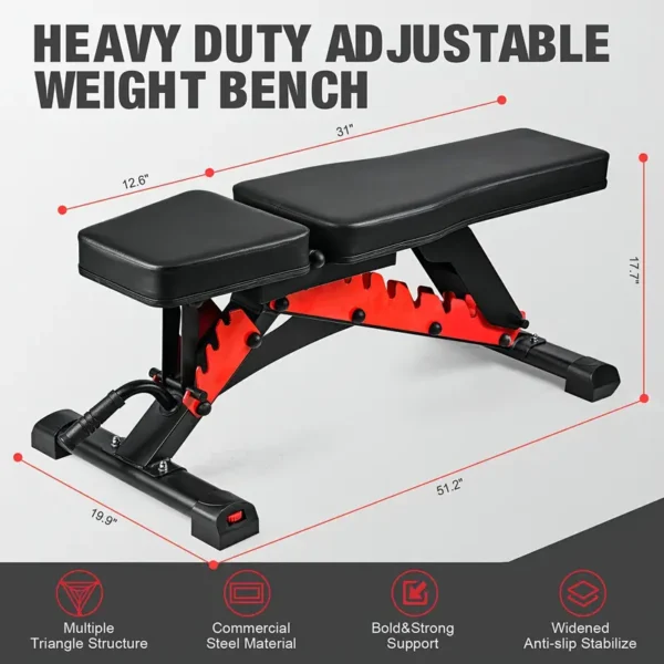 Heavy Duty Workout Bench - Adjustable, 1200 Lbs Capacity, Multi-Function