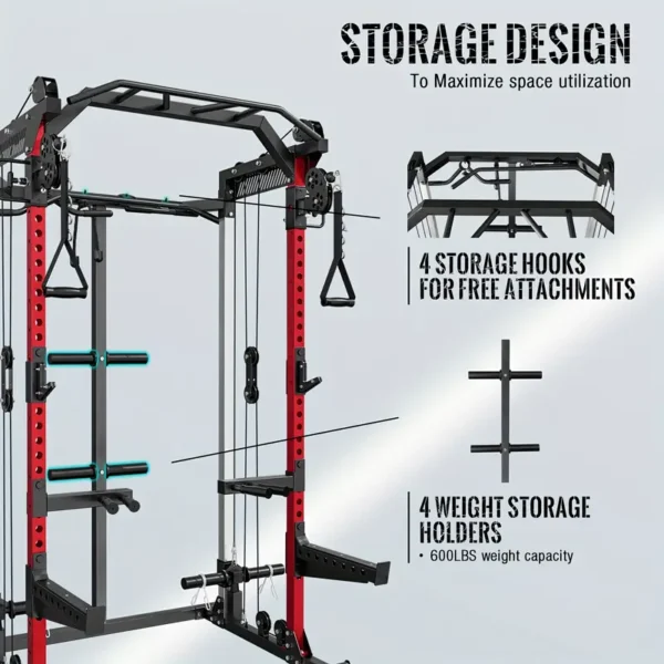 Power Rack Cage with Dual Pulley Cable System - Home Gym Equipment